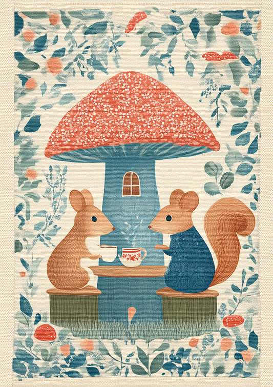 Folk Mushroom House Print, Nursery Wall Art