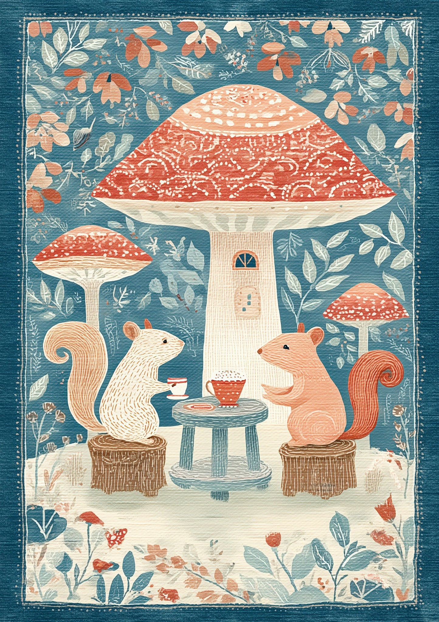 Folk Mice Tea Party Print, Nursery Wall Art