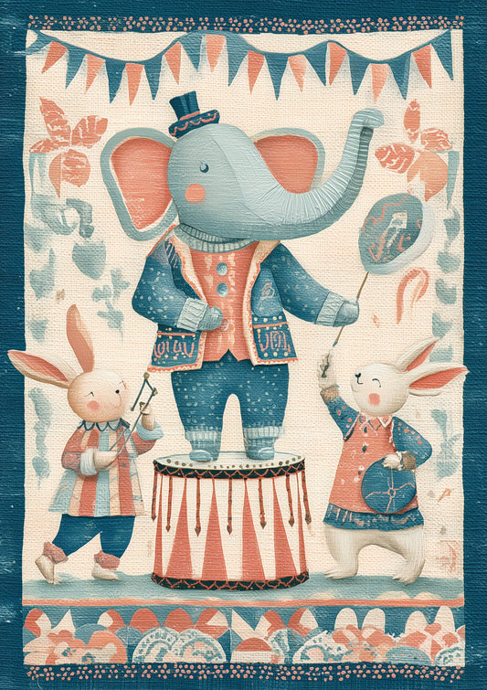 Folk Circus Elephant Print, Nursery Wall Art