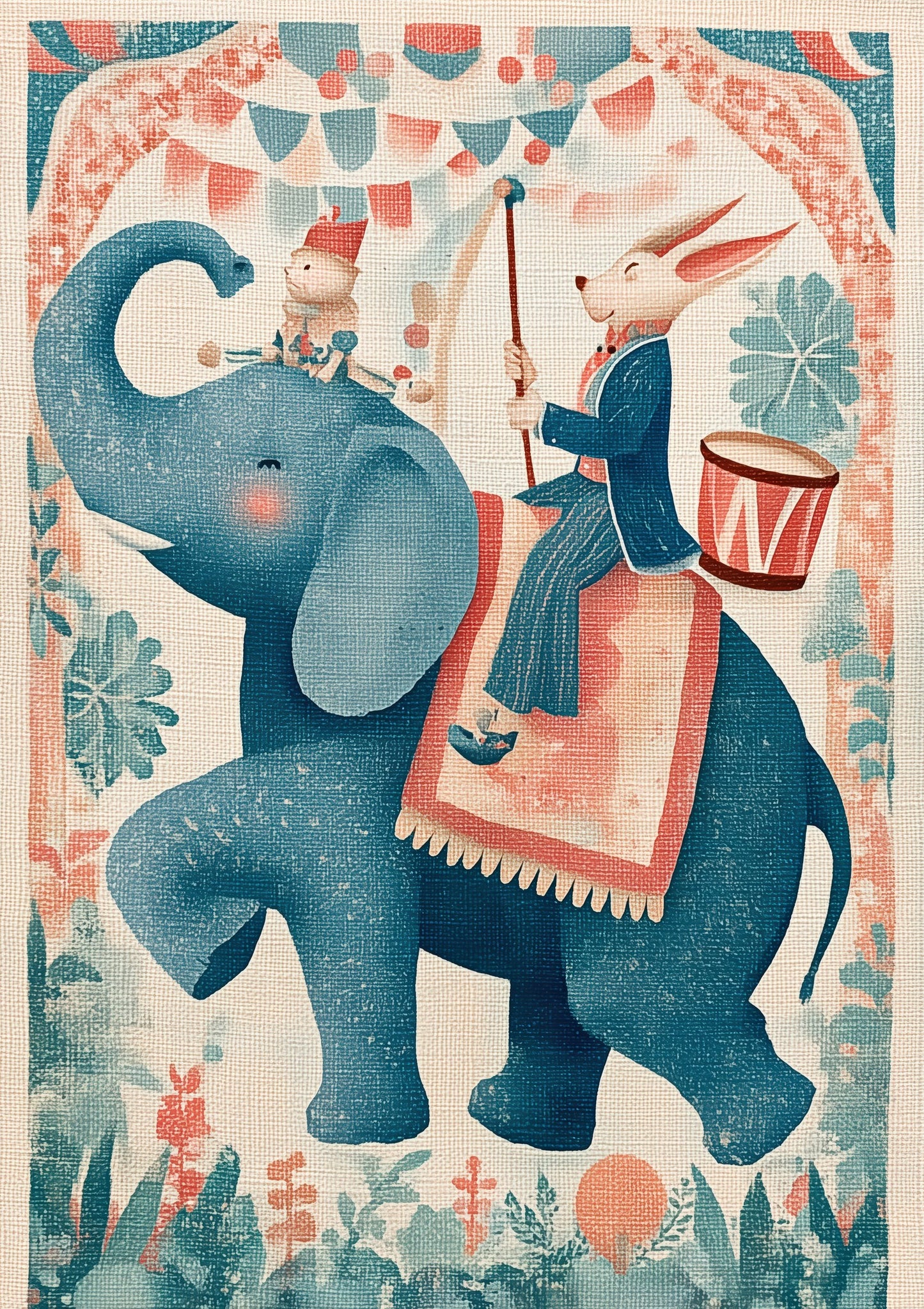 Folk Circus Elephant Print, Pink Nursery Wall Art