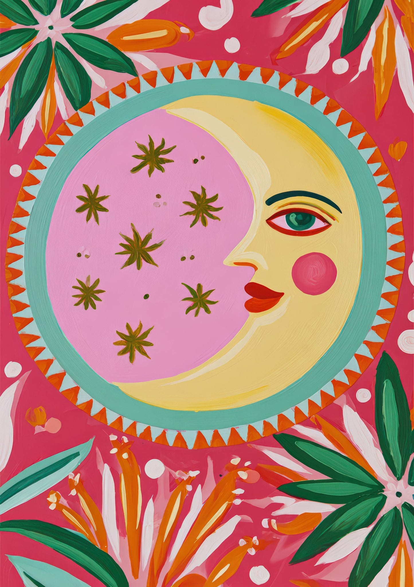 Folk Sun and Moon Print, Bold Nursery Wall Art
