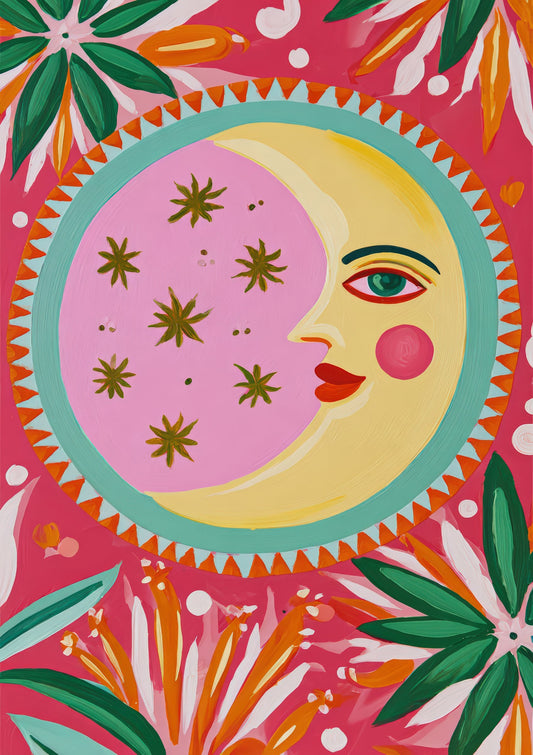 Folk Sun and Moon Print, Bold Nursery Wall Art