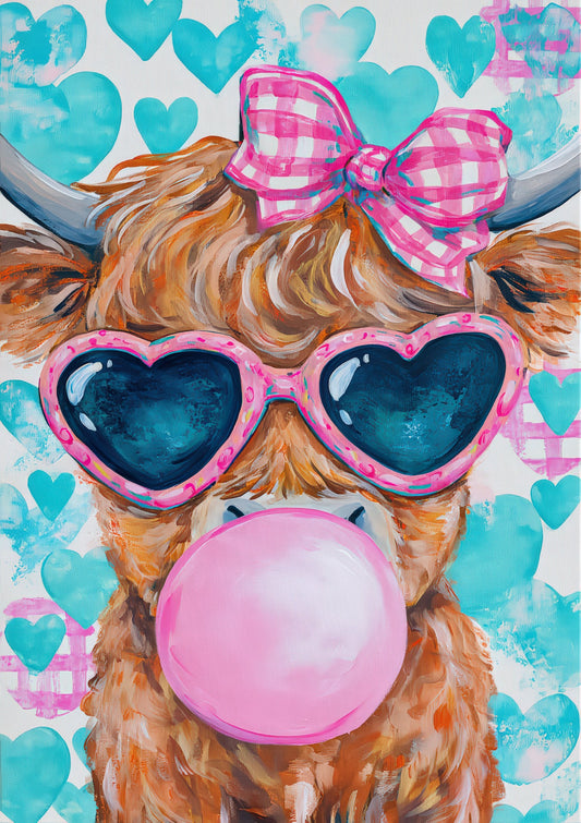 Bubblegum Highland Cow Print, Fun Kids Wall Art