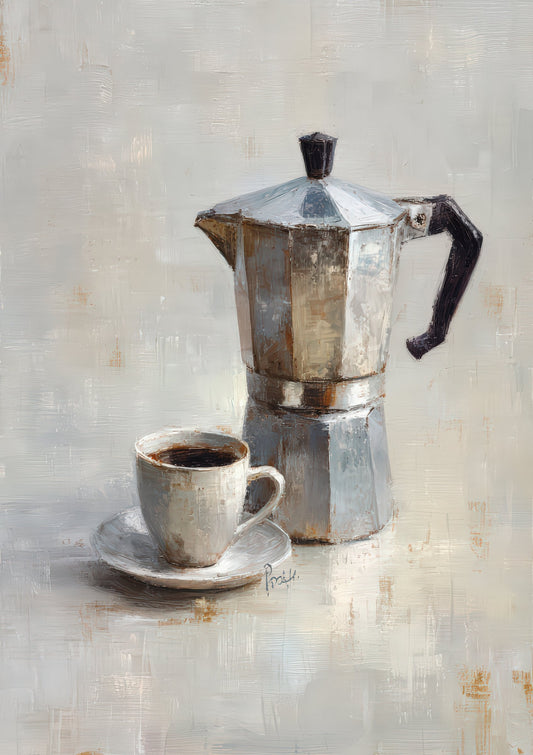 Moka Pot Coffee Print, Painterly Kitchen Wall Art