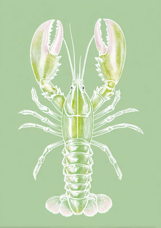 Green Lobster Print, Coastal Kitchen Wall Art