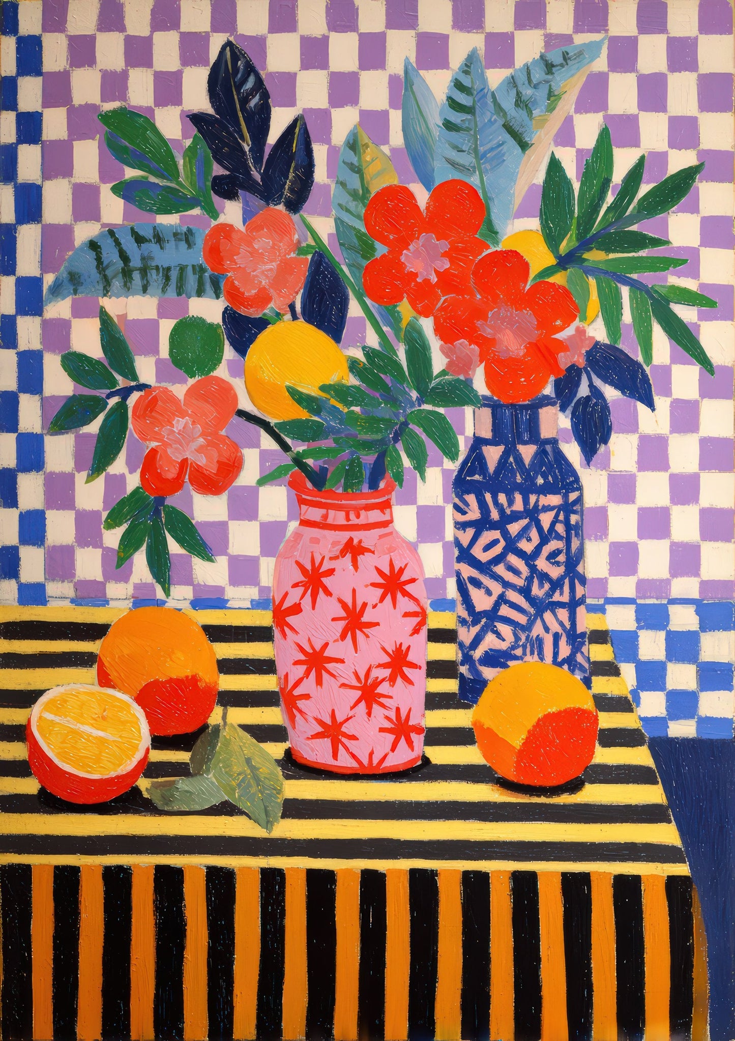 Flowers and Fruit Still Life Print, Colourful Kitchen Wall Art