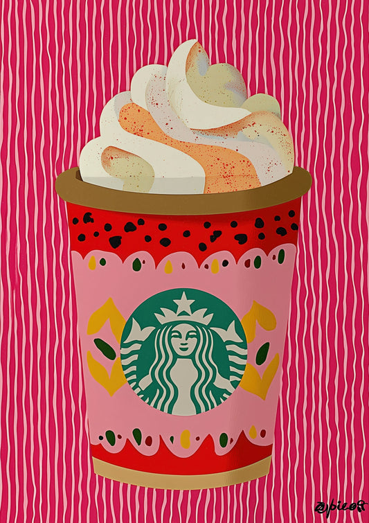 Latte with Cream Print, Pink Coffee Wall Art