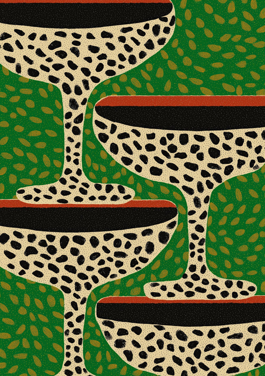 Leopard Coupe Glasses Print, Bold Cocktail Wall Art