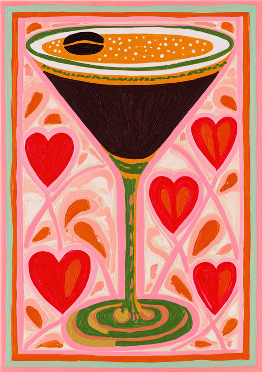 Espresso Martini Print, Cocktail Hearts Wall Art