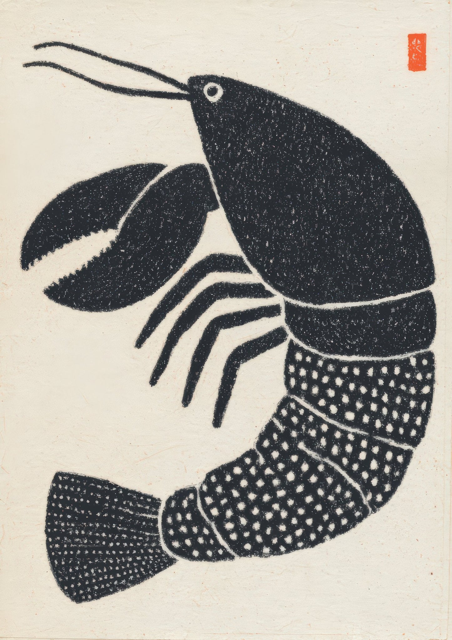 Black Lobster Linocut Print, Coastal Kitchen Wall Art