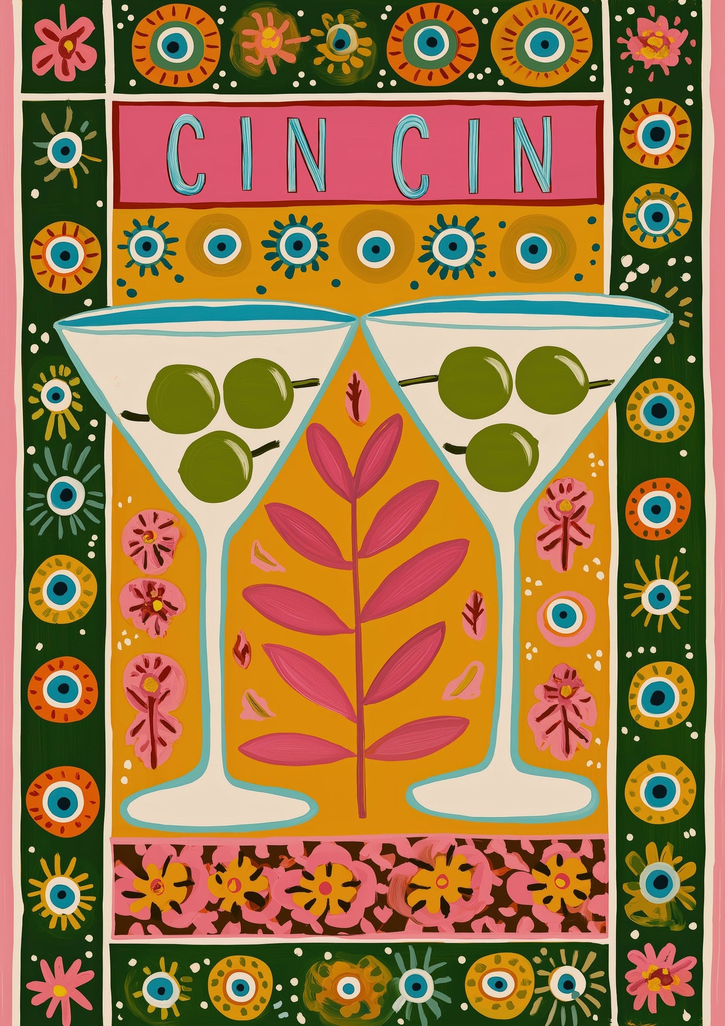 Folk Floral Pattern Print, Scandi Botanical Wall Art