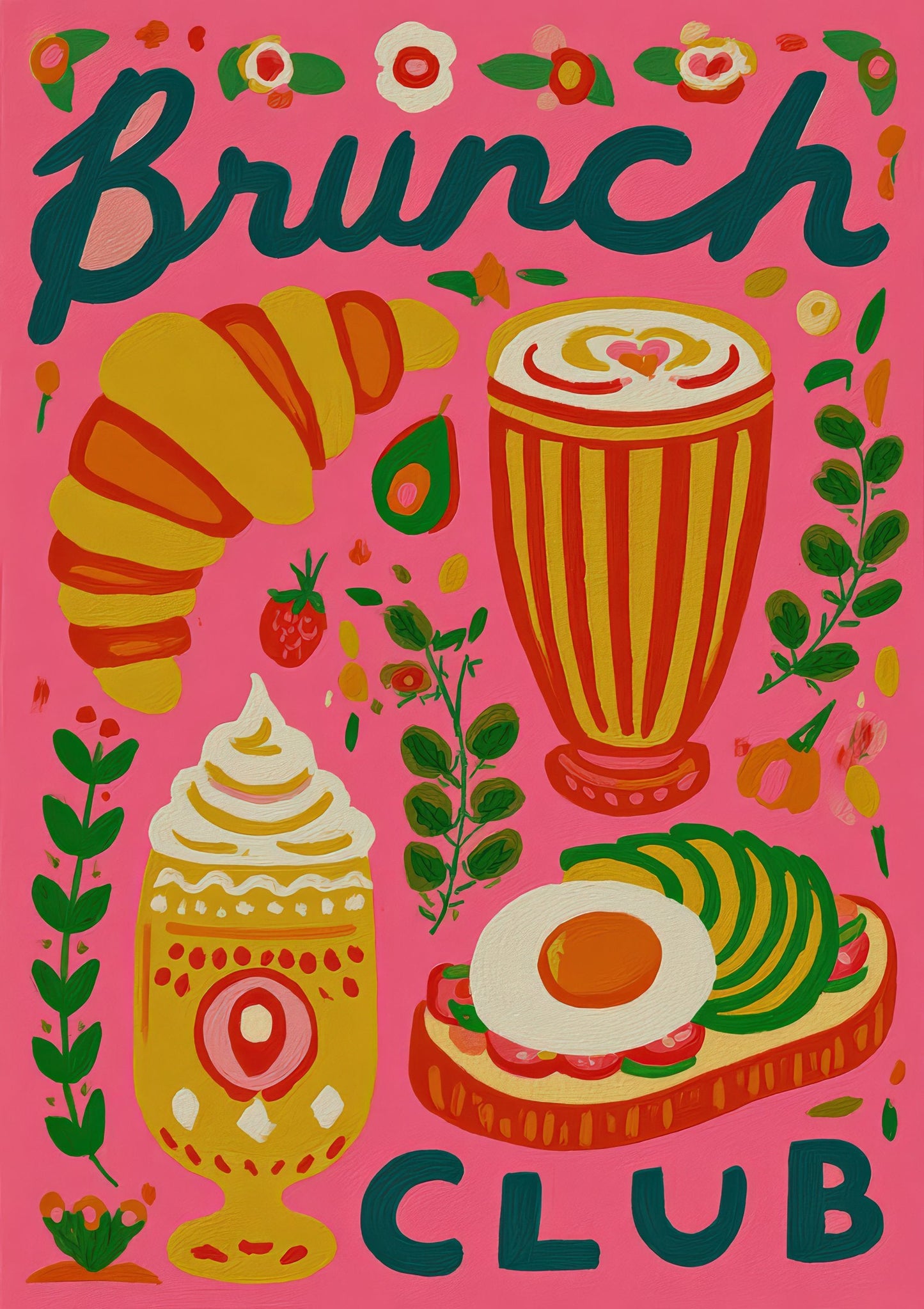 Brunch Club Cocktail Print, Pink Quote Wall Art