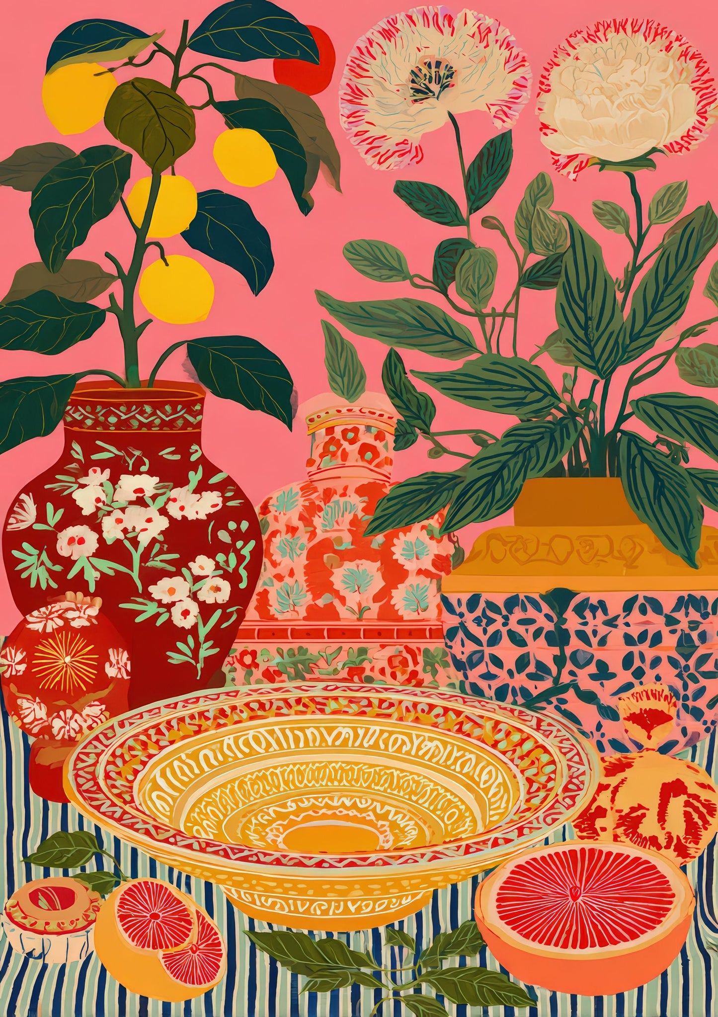 Flowers and Fruit Print, Colourful Floral Wall Art