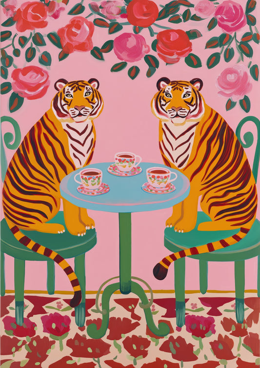 Folk Tigers Print, Bold Symmetrical Animal Wall Art