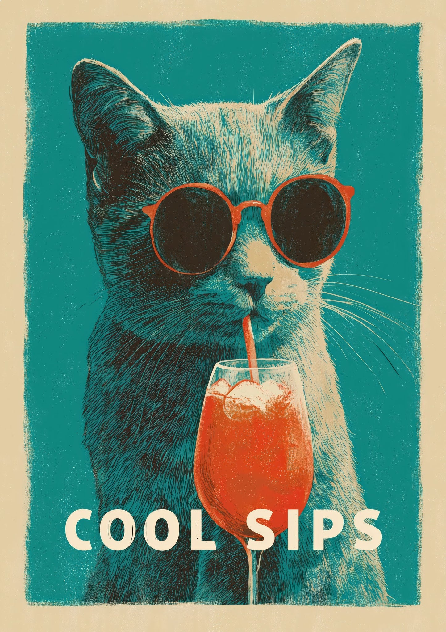 Cool Sips Cat Print, Quirky Quote Wall Art