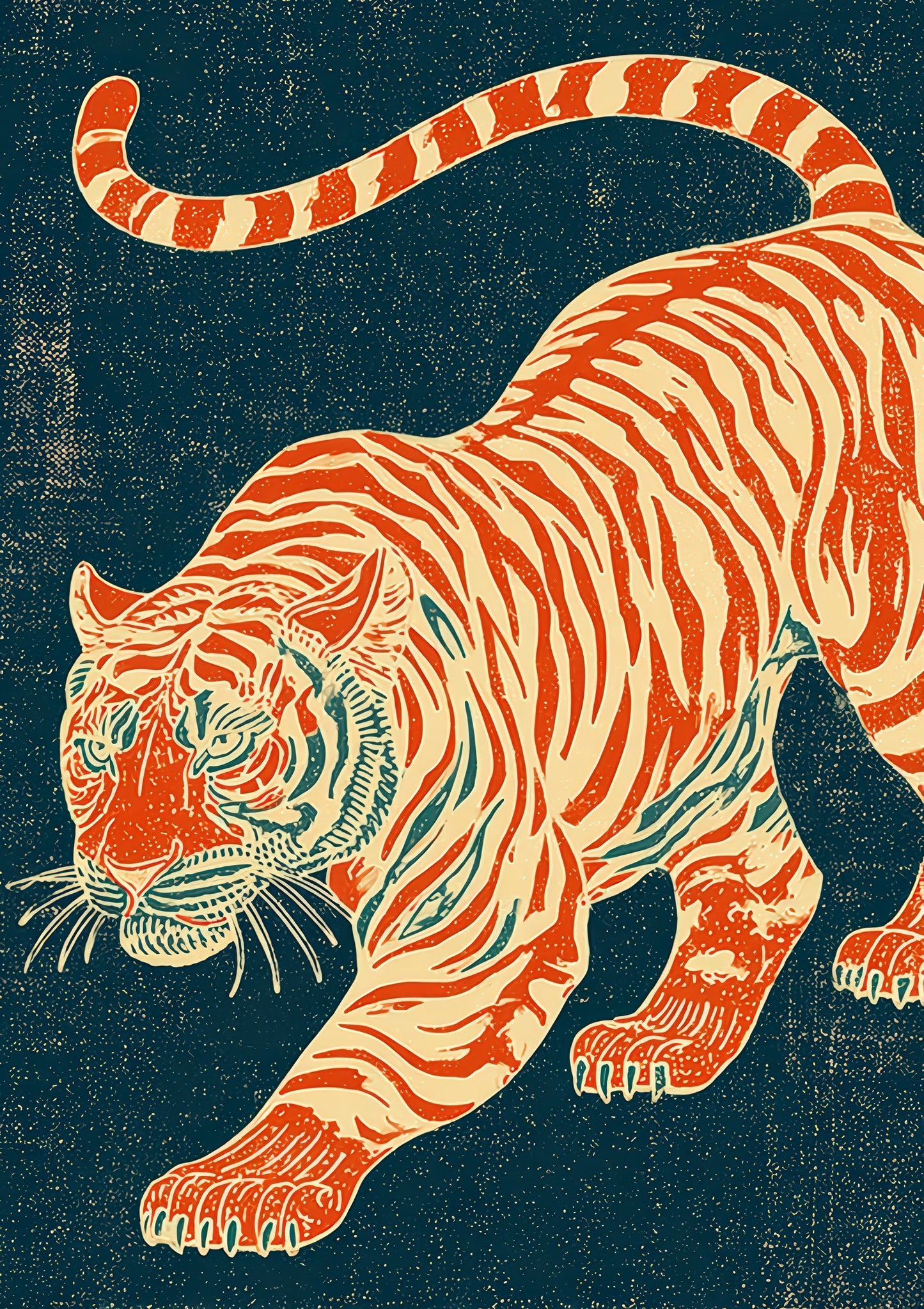 Tiger Linocut Print, Bold Oriental Animal Wall Art