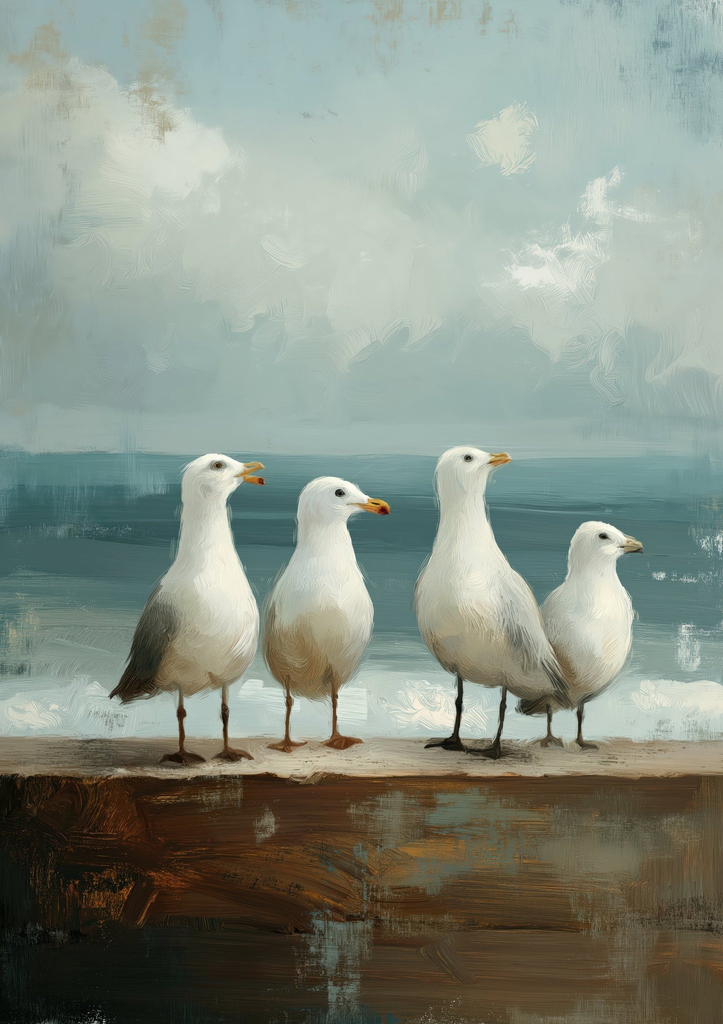 Seagulls by the Sea Print, Coastal Bird Wall Art