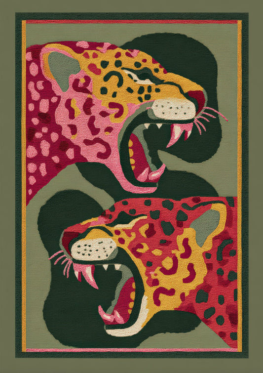 Leopard Heads Rug Print, Bold Animal Wall Art