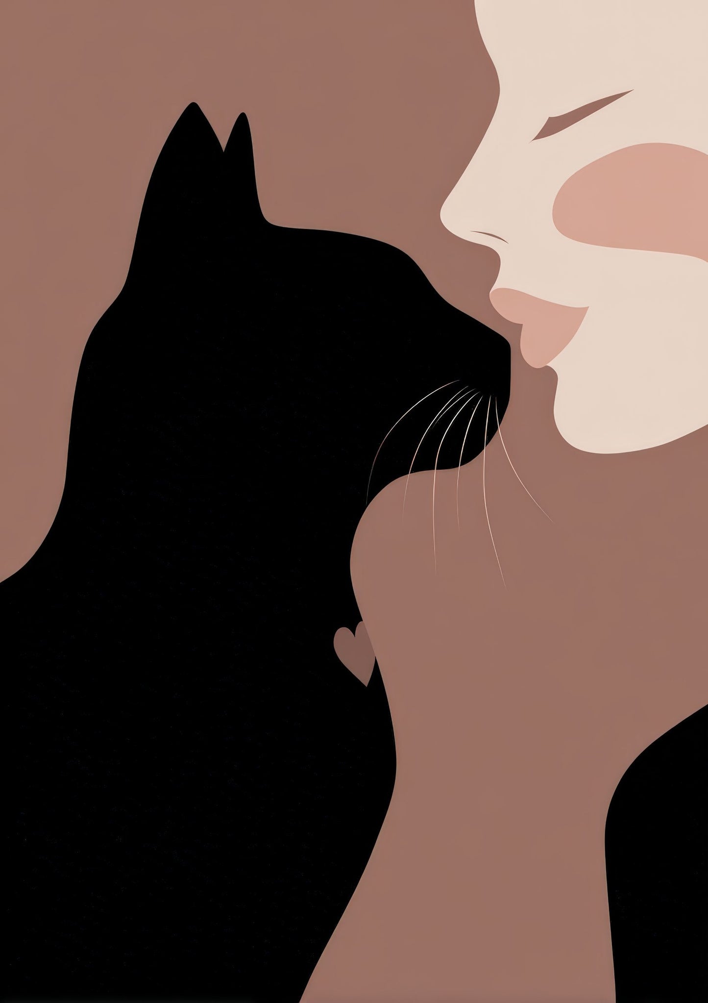 Cat and Woman Print, Minimalist Figure Wall Art