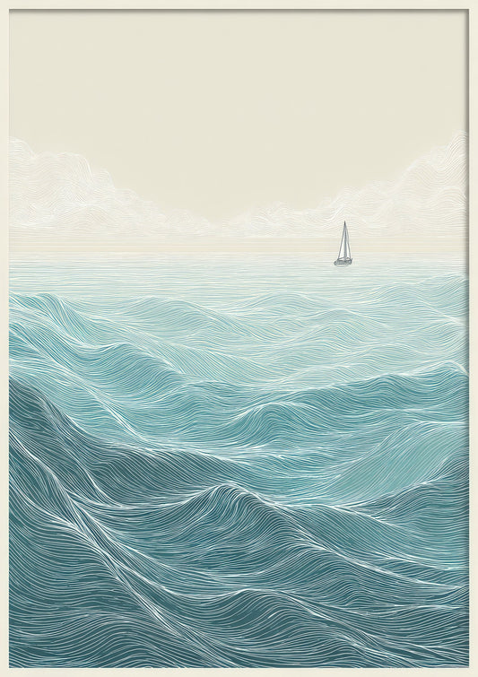 Coastal Waves Line Print, Minimalist Sea Wall Art