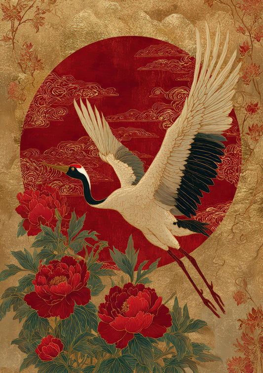 Red-Crowned Crane Print, Japanese Bird Wall Art