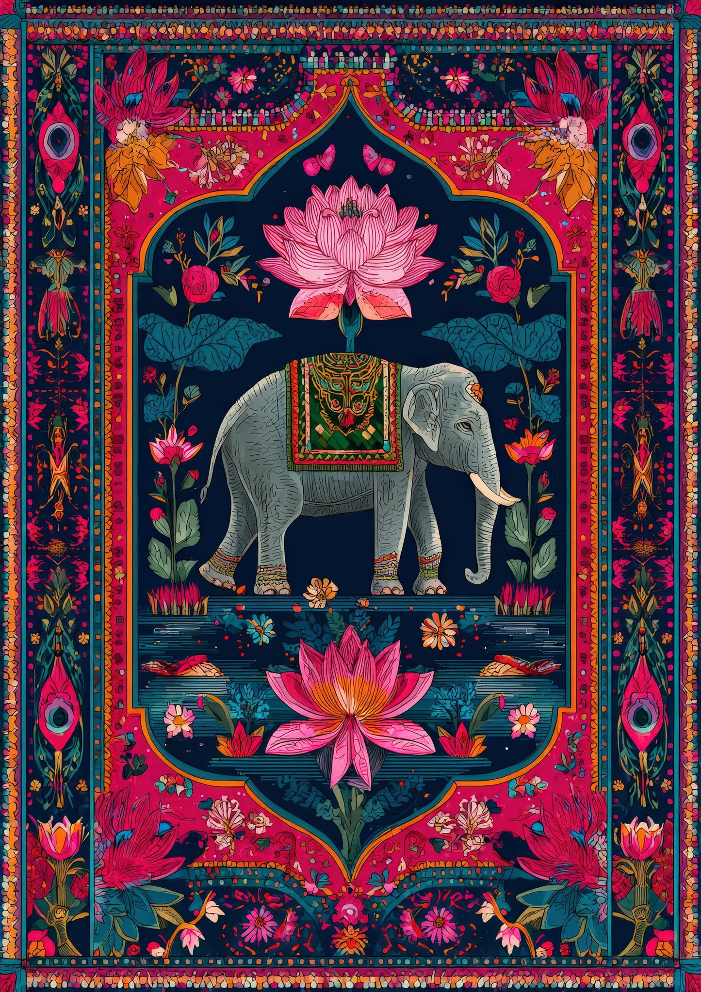 Indian Elephant Print, Bohemian Folk Wall Art