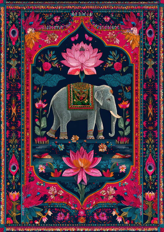 Indian Elephant Print, Bohemian Folk Wall Art