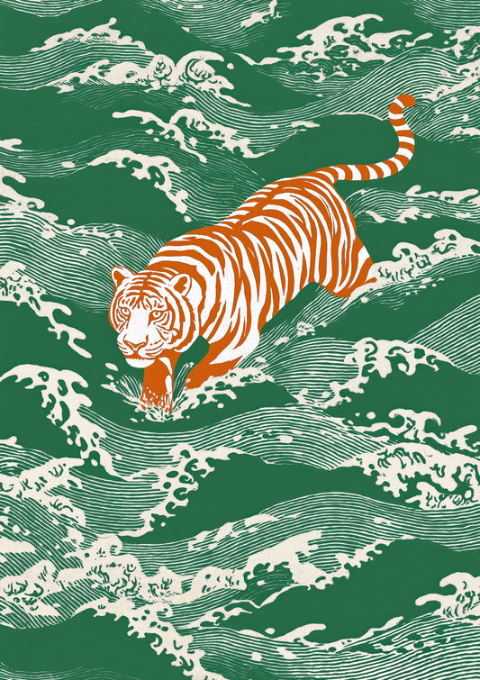 Tiger Swimming Print, Oriental Animal Wall Art