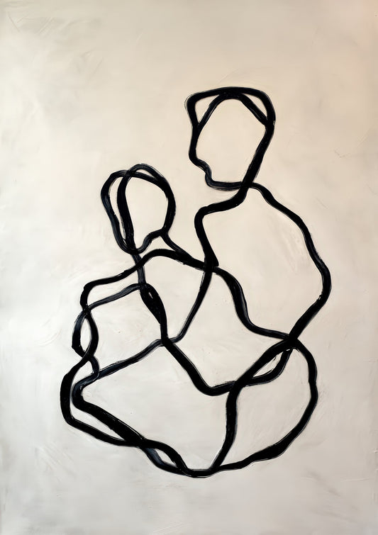 Mother and Child Line Print, Minimalist Figure Wall Art