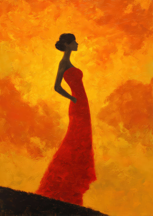 Woman at Sunset Print, Warm Figurative Wall Art