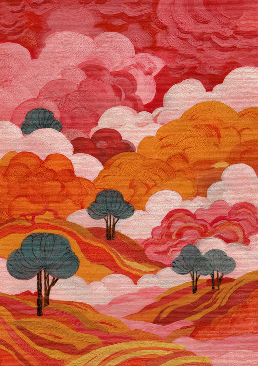 Pink Abstract Landscape Print, Dreamy Wall Art
