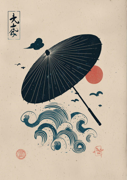 Japanese Parasol Print, Minimalist Japandi Wall Art