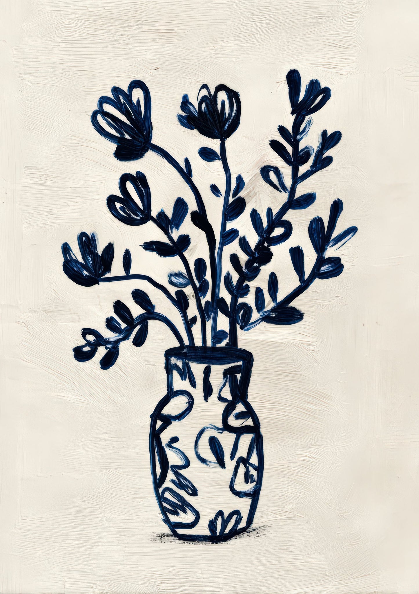Ink Floral in Vase Print, Blue and White Wall Art