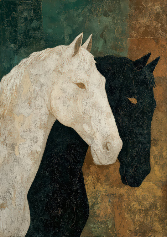 Two Horses Print, Painterly Equestrian Wall Art