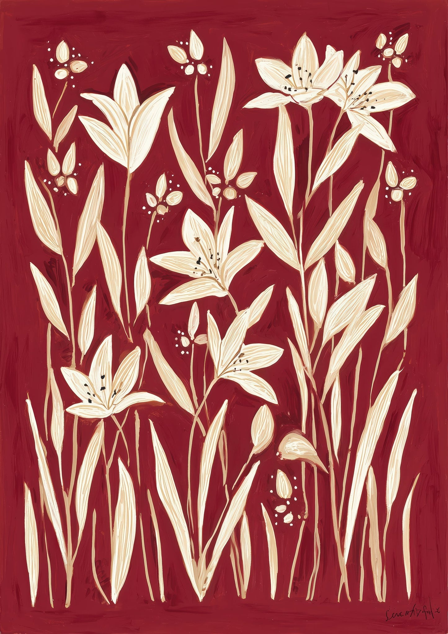 White Lilies Papercut Print, Bold Floral Wall Art