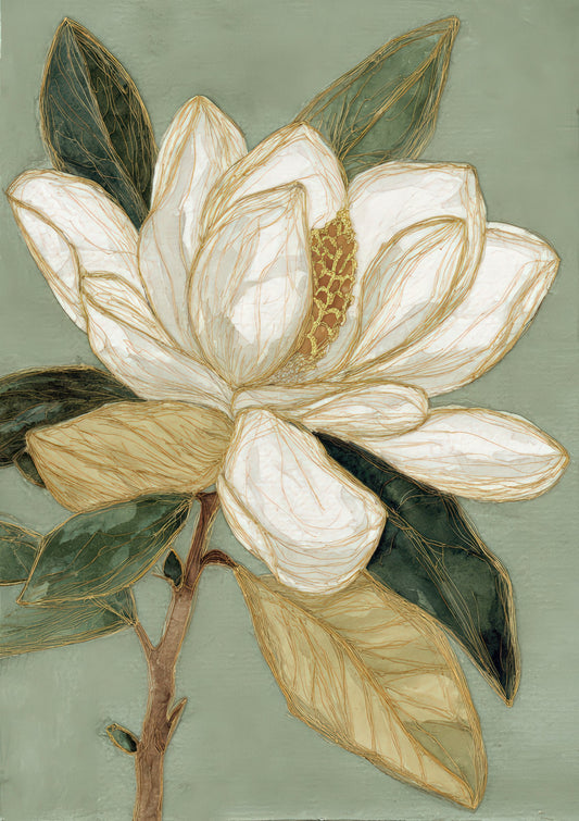White Magnolia Print, Painterly Floral Wall Art