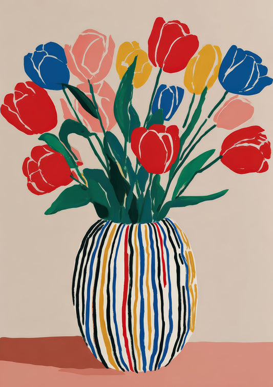 Tulips in a Vase Print, Colourful Floral Wall Art