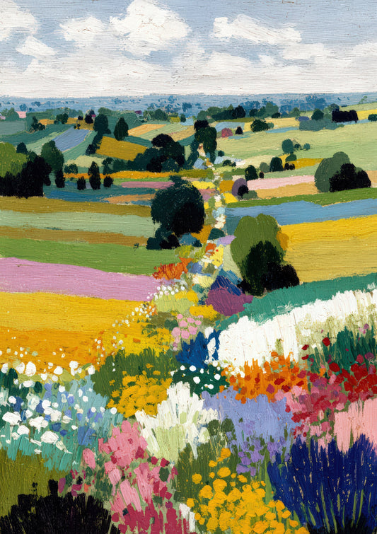Wildflower Meadow Print, Countryside Landscape Wall Art