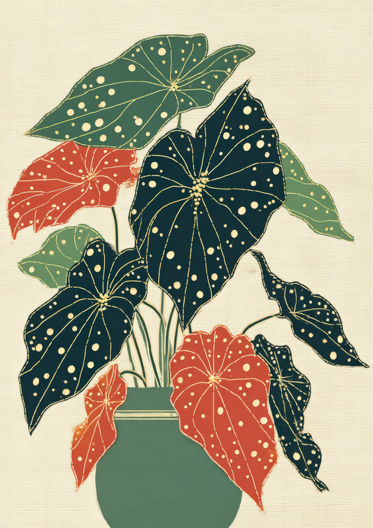 Spotted Leaf Plant Print, Folk Botanical Wall Art