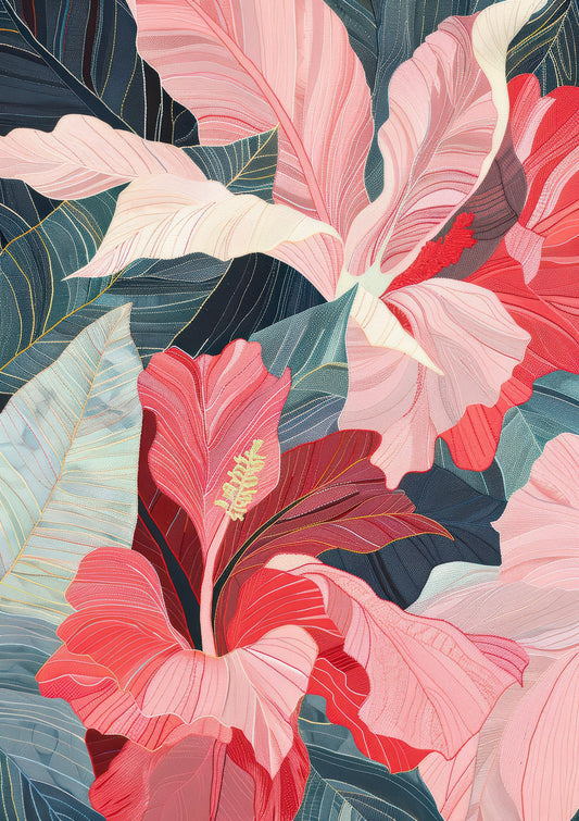 Tropical Lily Print, Pink Botanical Wall Art