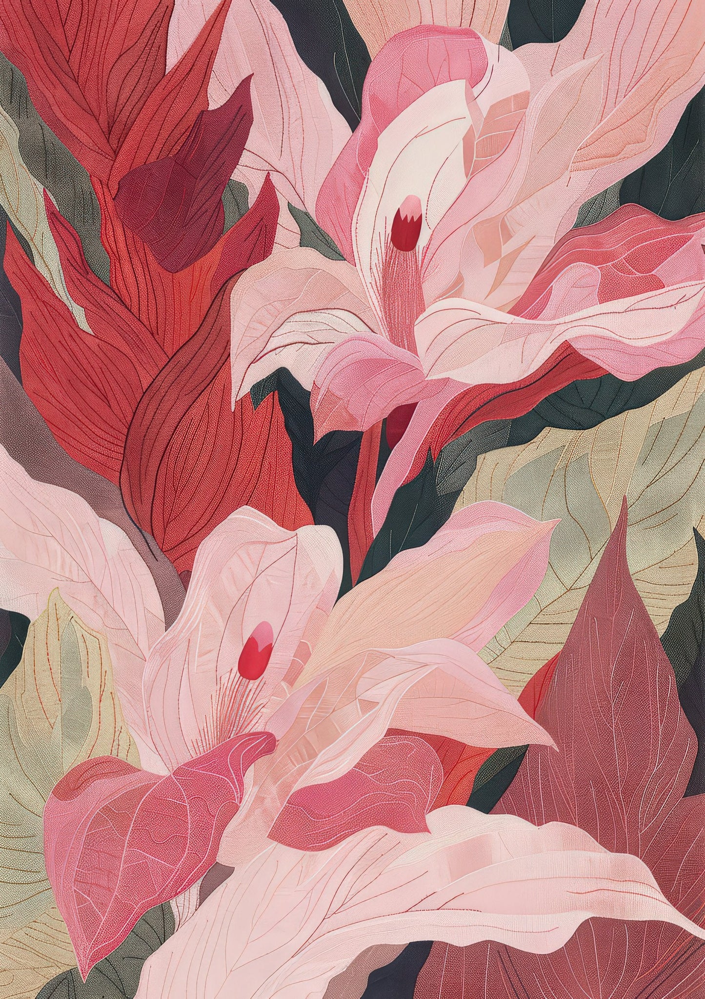 Pink Foliage Print, Tropical Botanical Wall Art