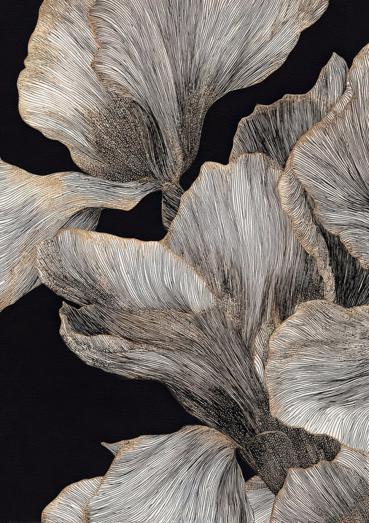 Silver Petals Print, Monochrome Floral Wall Art