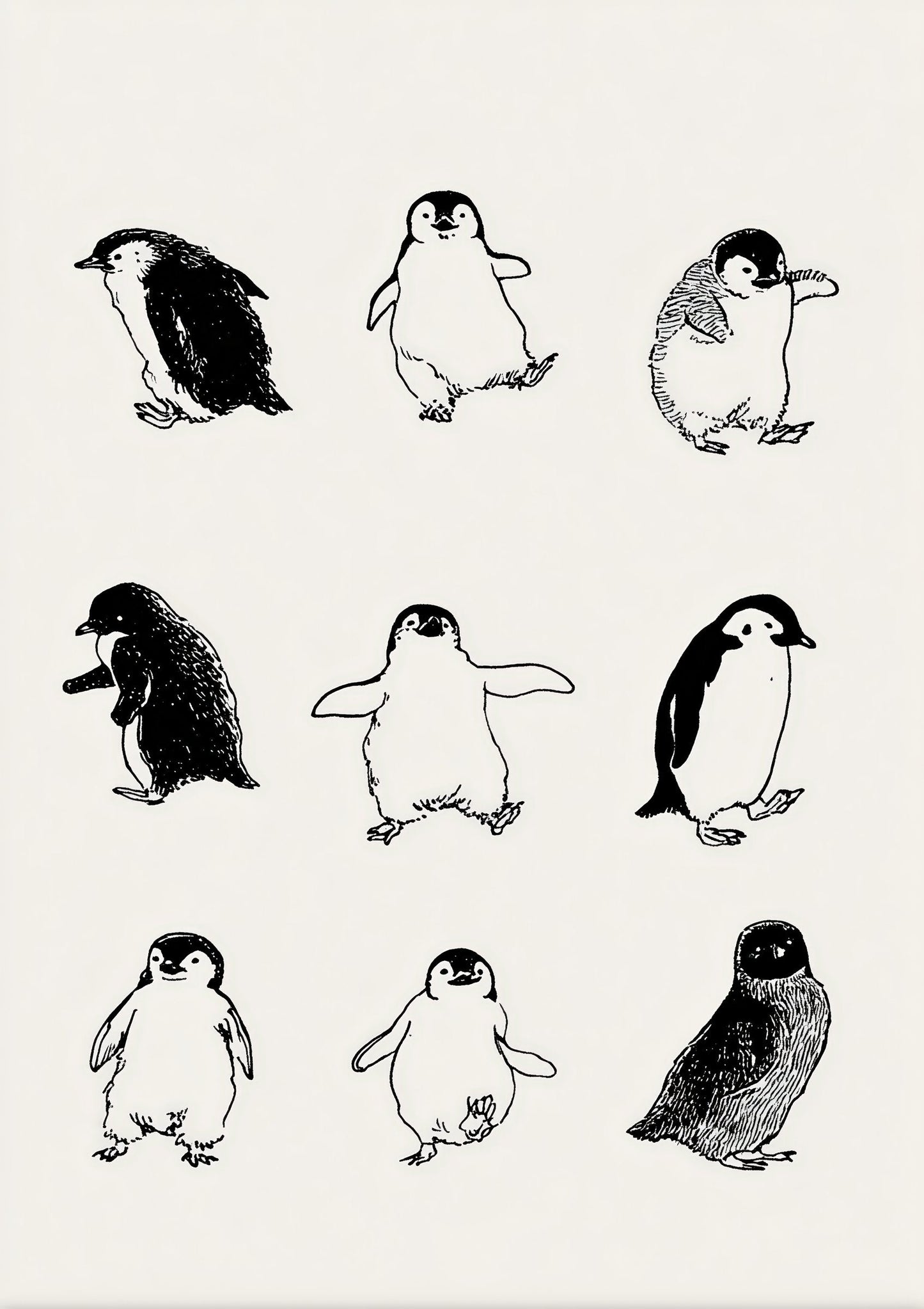 Penguins Sketch Print, Minimalist Animal Wall Art