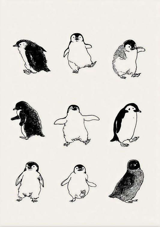 Penguins Sketch Print, Minimalist Animal Wall Art