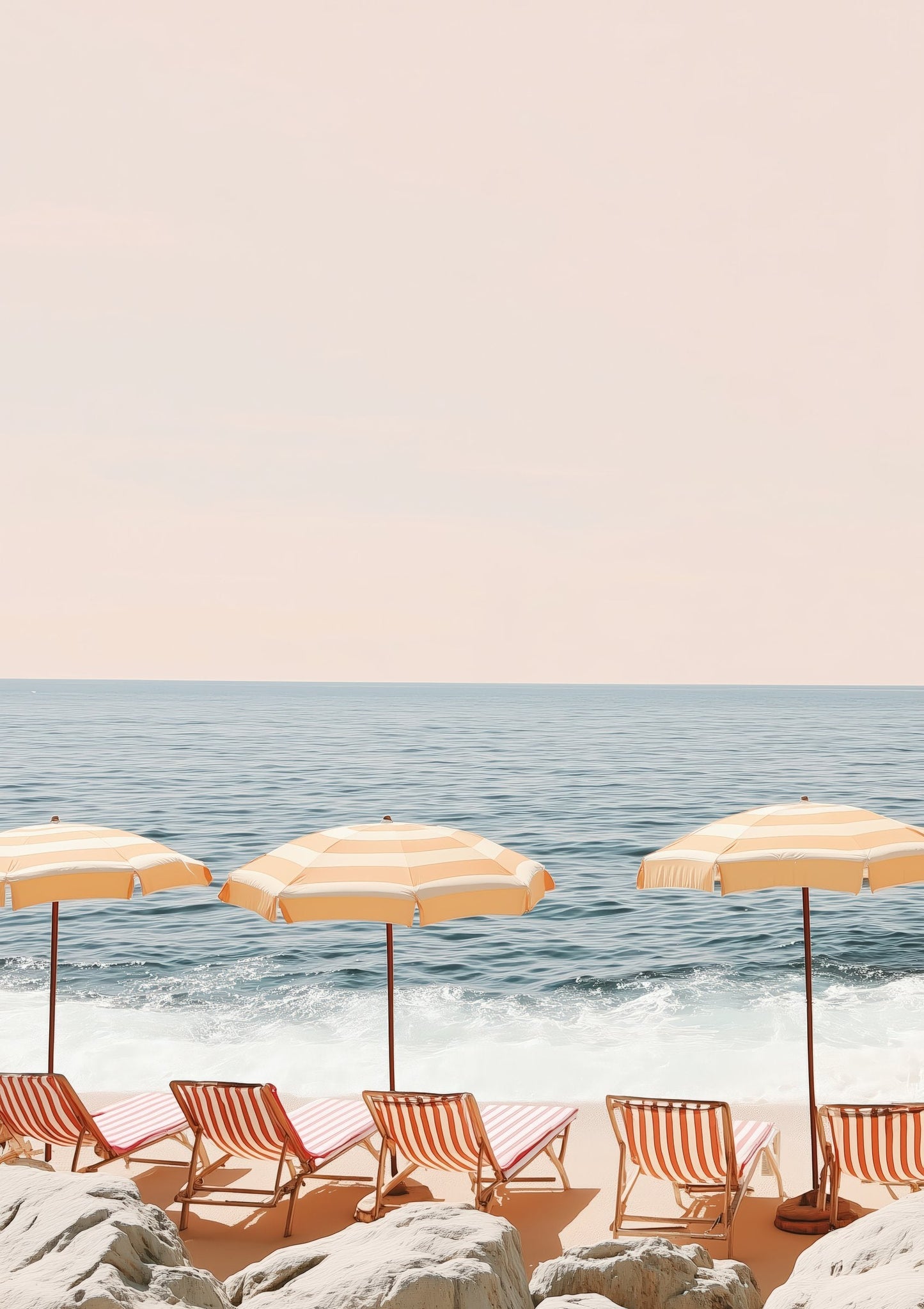Seaside Deckchairs Print, Coastal Summer Wall Art