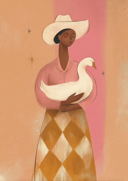 Woman Holding a Goose Print, Folk Portrait Wall Art
