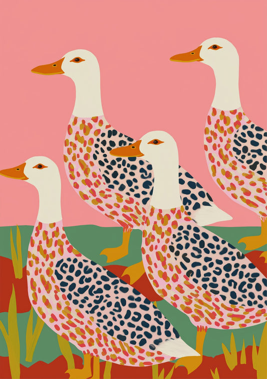 Two Ducks Print, Folk Style Bird Wall Art