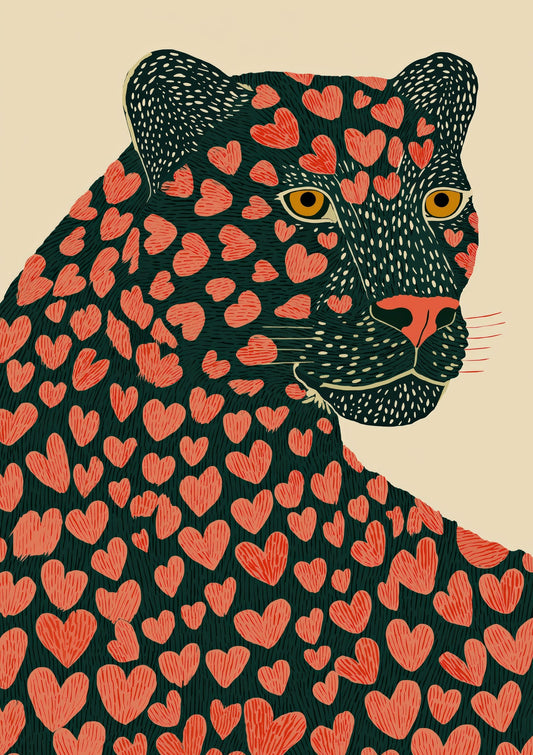 Leopard with Hearts Print, Romantic Animal Wall Art