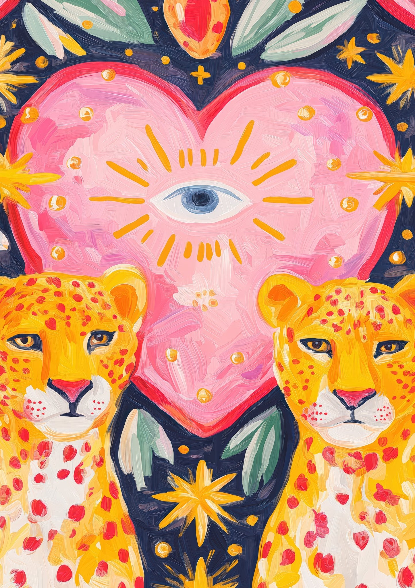Pink Heart Leopards Print, Romantic Pop Art Wall Art