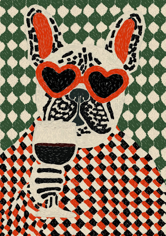 French Bulldog Heart Sunglasses Print, Funny Dog Wall Art